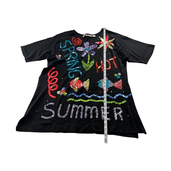 Diani T-Shirt Womens Size Large Black Sequin Spring Hot Summer Short Sleeve Vtg‎ - Picture 7 of 8